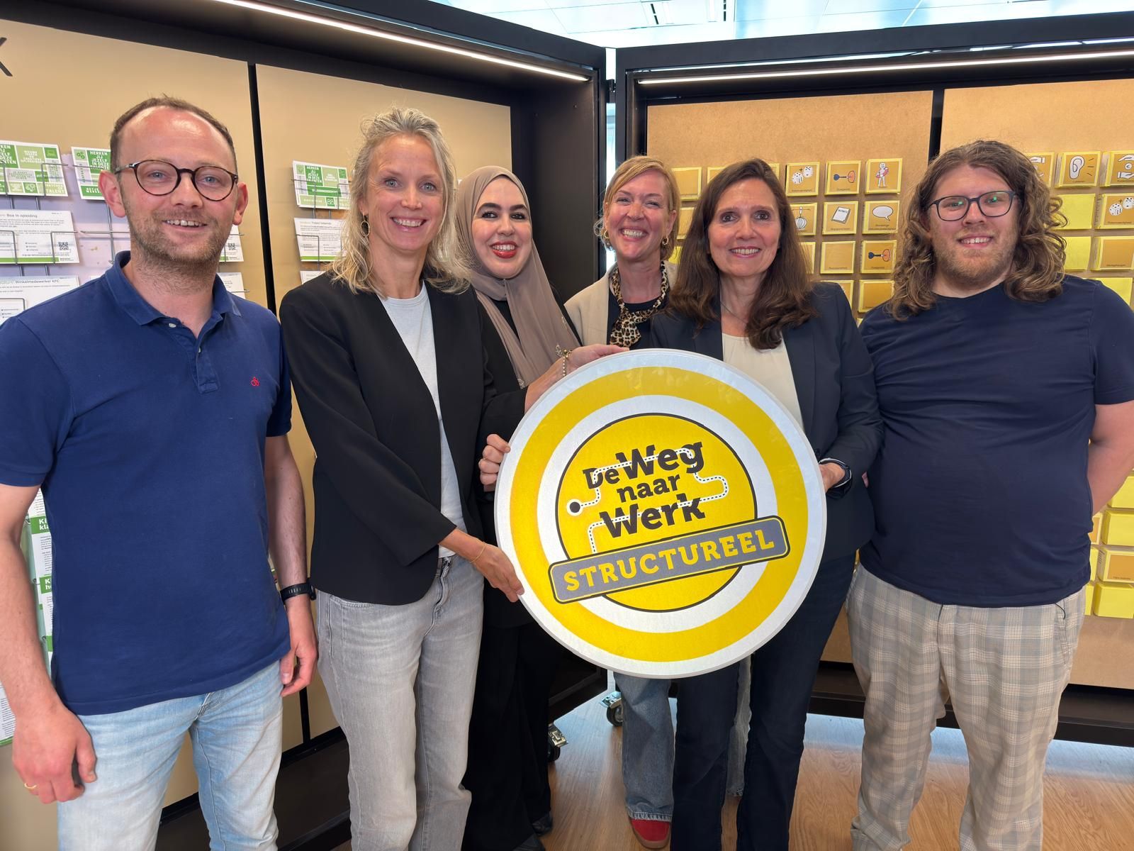 Projectgroep met bord De Weg naar Werk Structureel
